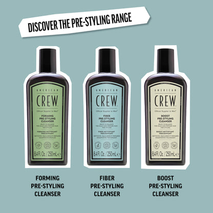 AMERICAN CREW Men's Pre-Styler Fiber Shampoo for Damaged & Fine Hair, Strengthening Shampoo, Adds Thickness & Shine, Vegan, 8.4 fl oz