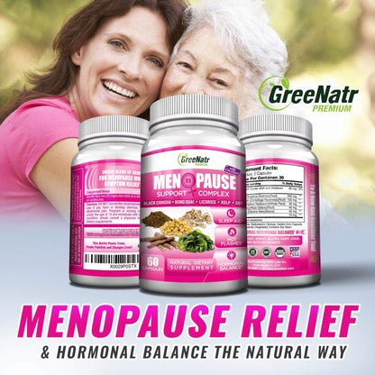 GreeNatr Menopause Supplements for Women - Perimenopause Supplements Women with Dong Quai & Black Cohosh for Menopause Hot Flashes - Menopause Support for Sleep Quality & Hormone Balance - 60 Caps