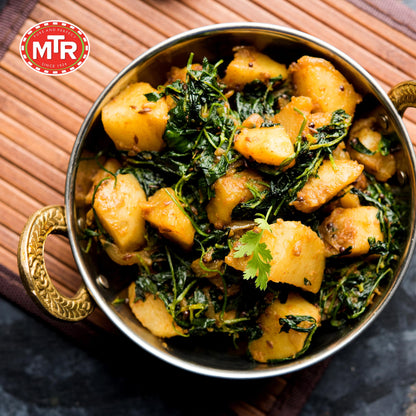 MTR - Alu Methi - Curried Potato with Fenugreek Leaves - Authentic Indian Ready To Eat Meal, Plant-Based, Delicious Microwave Food, Perfect for Quick & Nutritious Indian Cuisine Lovers (Pack of 6)