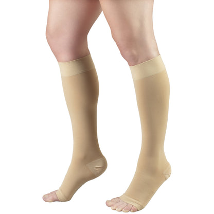Truform 20-30 mmHg Compression Stockings for Men and Women, Knee High Length, Open Toe, Beige, Medium (1 Pair)
