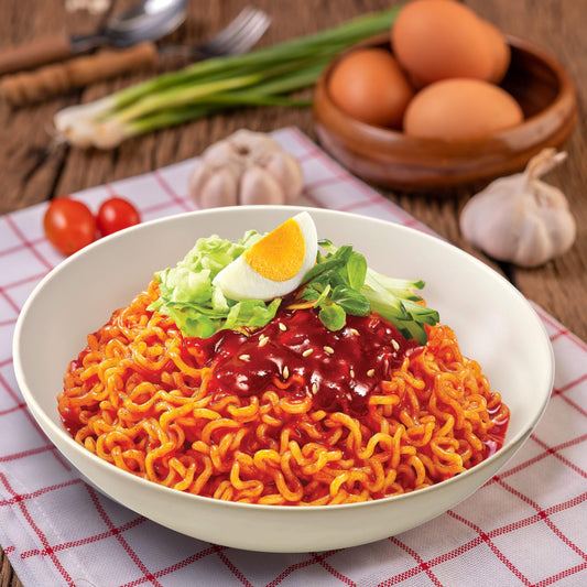 Paldo Fun & Yum Bibim Men Instant Cold Noodles, Pack of 5, Brothless Cold Ramen with Sweet & Spicy Seasoning Sauce, Oriental Style Korean Ramyun, Soupless K-Food, 130g x 5