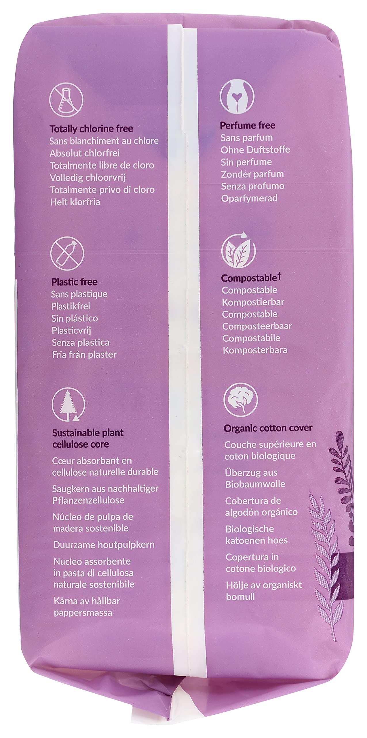 Natracare Natural Traditional Style Night Time Maxi Pads, Individually Wrapped, Without Wings in Plant-Based Bag (1 Pack, 10 Pads Total)