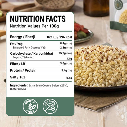Duru Ready Bulgur Pilaf with Butter, 250g x 4 Pack – Heat & Eat, 100% Natural, Non-GMO, BPA Free, No Trans Fat, No Preservatives