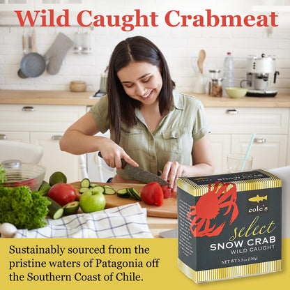 COLE'S Select Snow Crab Meat - Wild Caught from Patagonian Waters of Chile- High in Protein & Omega 3 Nutrients- No Preservatives - 5.3 oz Can- 1 Can