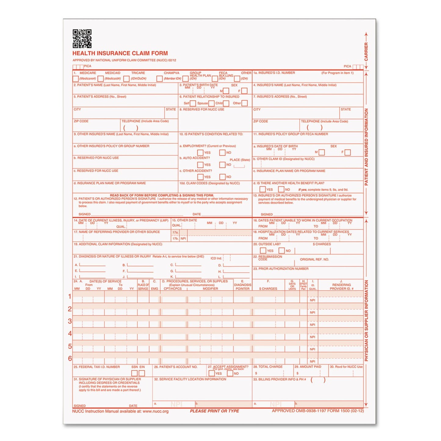 TOPS CMS-1500 Health Insurance Claim Forms for Laser Printer, 8.5 x 11 Inches, 250 Sheets per Pack (50135RV),White