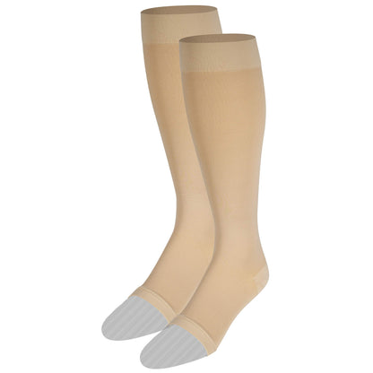 NuVein Medical Compression Stockings, 20-30 mmHg Support for Women & Men, Knee Length, Open Toe, Beige, Medium (short length)