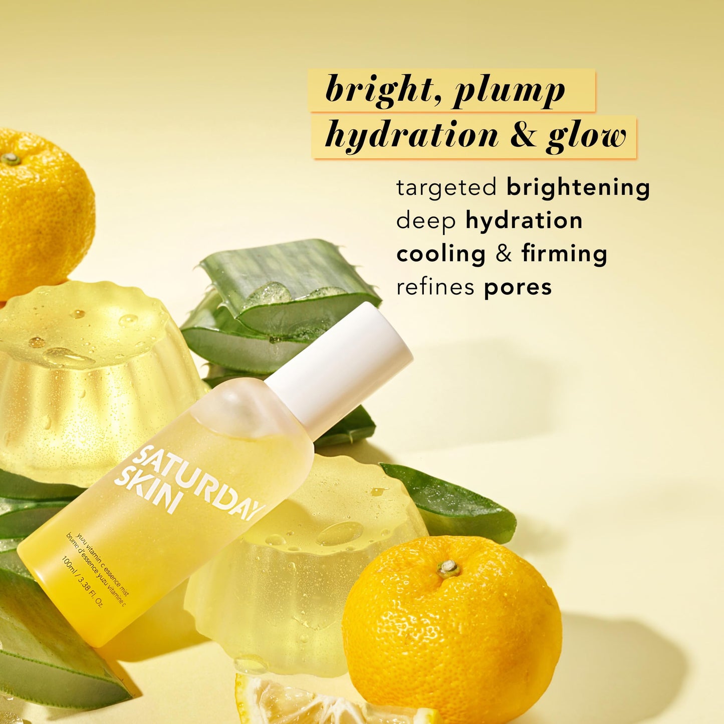 Saturday Skin Yuzu Vitamin C Essence Jelly Mist- Brightening Plumping Soothing Pore Refining - Encapsulated Vitamin C Ceramides Peptides - Korean Skincare Face Dual-Texture Mist Essence