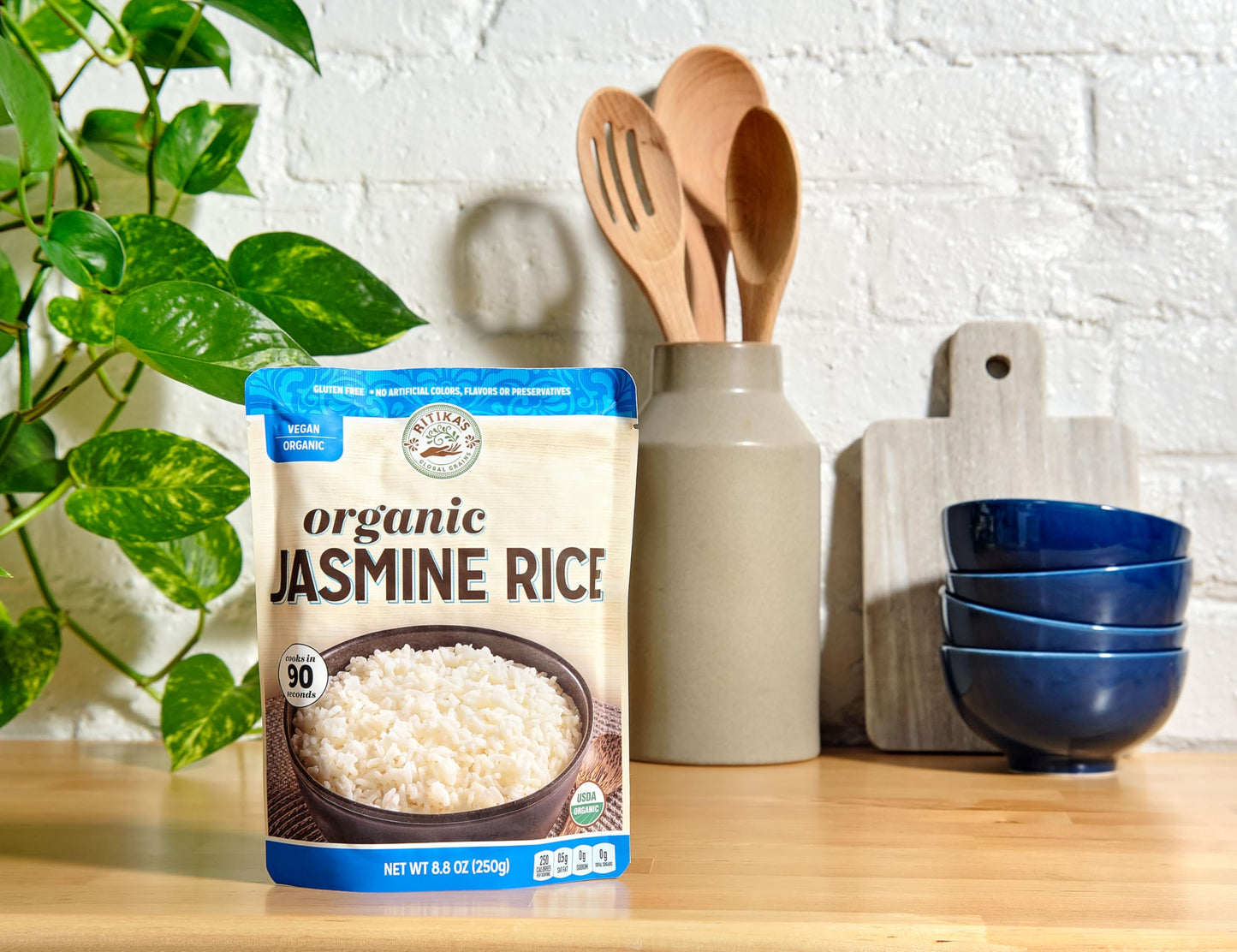 Ritika’s Global Grains Certified Organic Jasmine Rice, Ready in 90 Seconds, 8.8 oz Pouches (6-Count Pack)