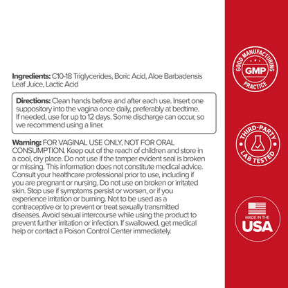 O Positiv URO Boric Acid Vaginal Suppository – with Lactic Acid, and Aloe for Fast Relief and Vaginal Odor Control – Vegan, Free from Parabens, Dyes, and Fragrances – 12 Count (Pack of 1)