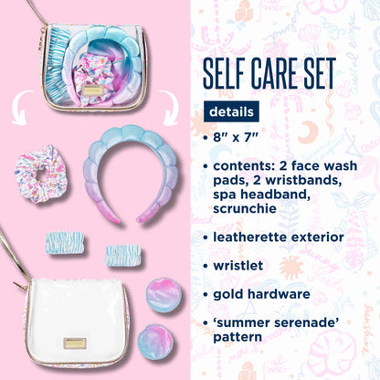 Lilly Pulitzer Self Care Kit, Spa Gift Set for Women with Spa Headband, 2 Face Wash Pads, 2 Wristbands, and Scrunchie (Summer Serenade)