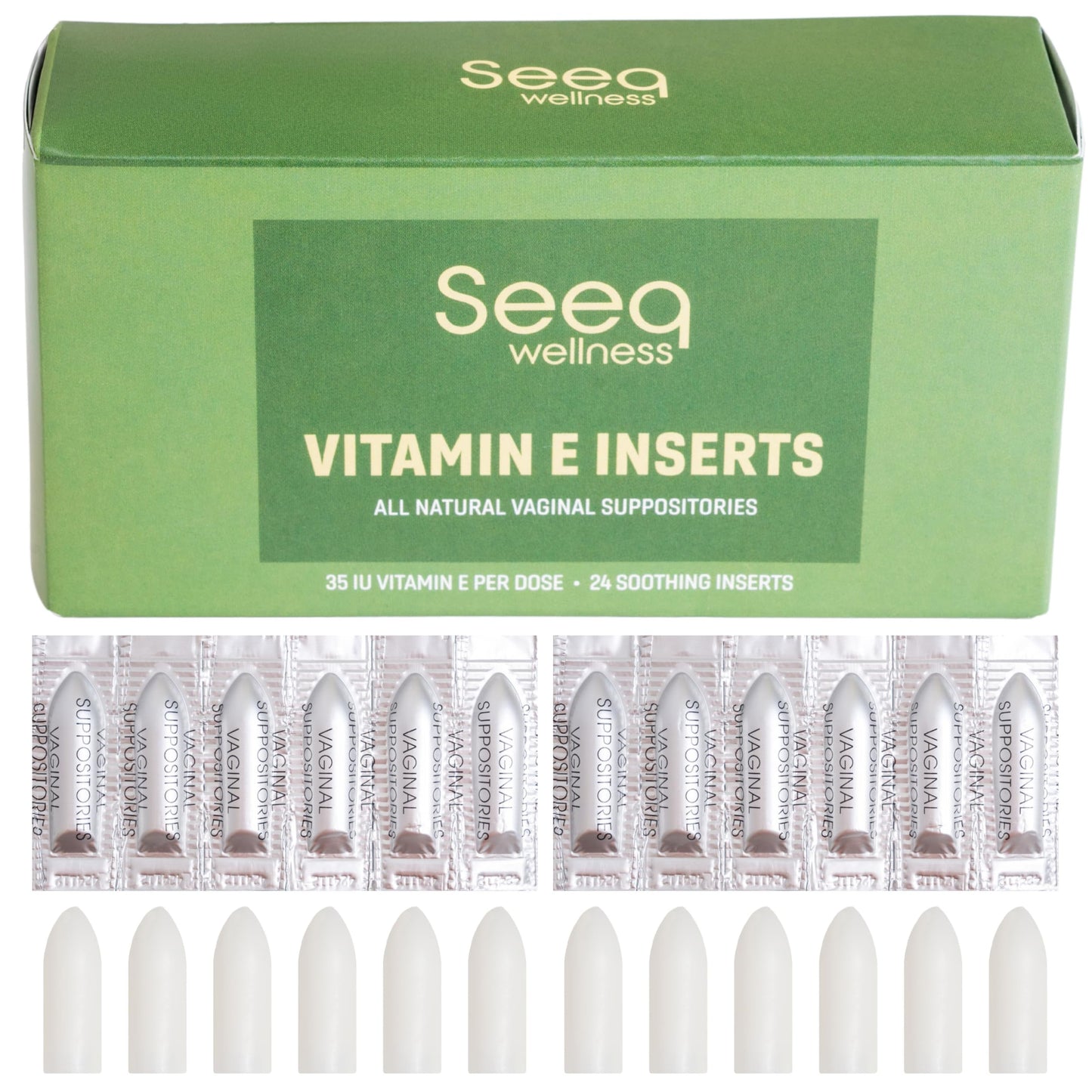 Vitamin E Suppositories - Vaginal Dryness and Iritation Relief - Menopause Support - All Natural Feminine Care - 35 IU - 24 Count