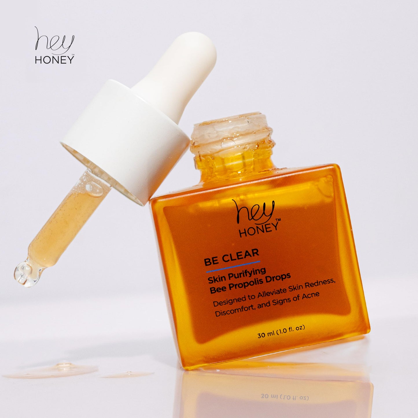 Hey Honey Skincare Be Clear Skin Purifying Bee Propolis Drops Serum | Designed To Alleviate Skin Redness, Discomfort, Blemishes & Acne | 1 Oz