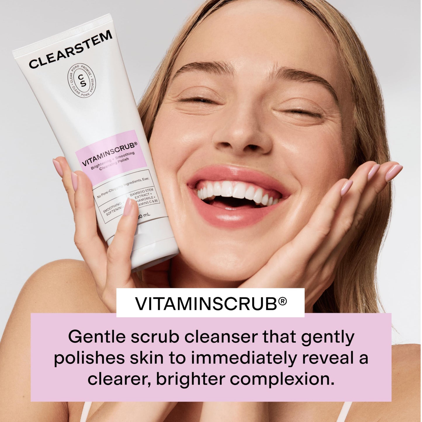 CLEARSTEM - VITAMINSCRUB - Antioxidant-Infused Scrub Cleanser - Exfoliating Face Wash + Body Scrub - Vitamin C, Hemp, Bamboo - Skin Care Products - Gluten Free, Cruelty Free - 6 fl oz / 180ml