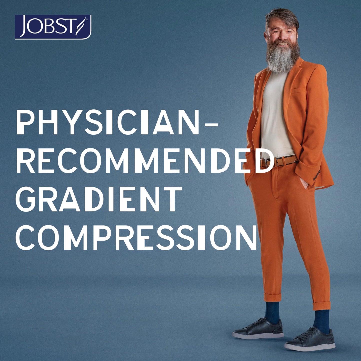 JOBST forMen Compression Socks 15-20 mmHg Knee High, with SoftFit Band, Open Toe, Navy, Medium