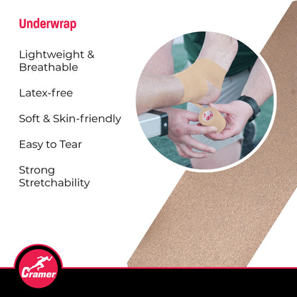 Cramer Tape Underwrap, Sports PreWrap for Athletic Ankle, Wrist, and Injury Taping Jobs, Hair Tie, Headband, Patella Support, Pre-Wrap Athletic Tape Supplies, 2.75" X 21 Yard Roll of Pre Wrap , Beige