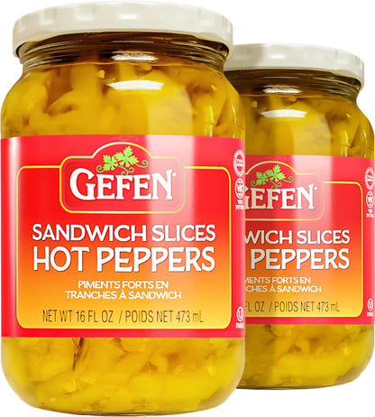 Gefen Sliced Hot Peppers 16oz (2 Pack) | Perfect for Sandwiches, Salads, Nachos, and Delectable Appetizers. Mild Banana Hot Pepper Rings