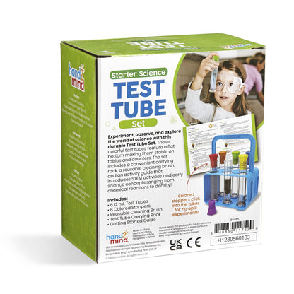 hand2mind Starter Science Lab - Flat Bottom Test Tubes with Lids, Six Tube Rack for Kids Experiments