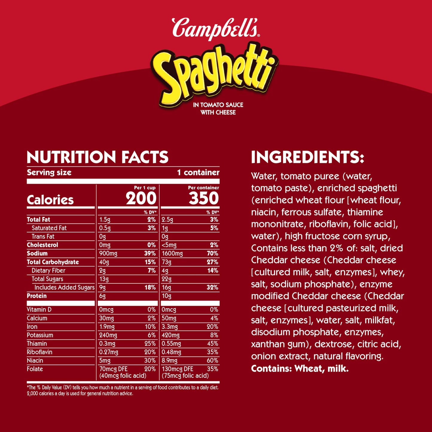Campbell's Canned Spaghetti, Snacks for Kids and Adults,15.8 OZ Can