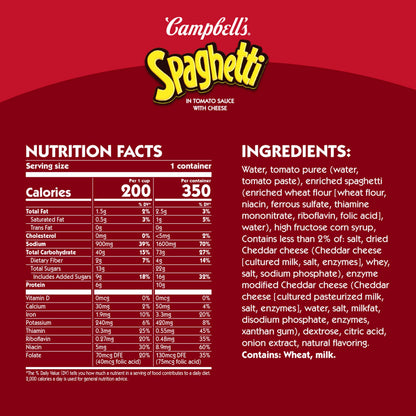 Campbell's Canned Spaghetti, Snacks for Kids and Adults,15.8 OZ Can