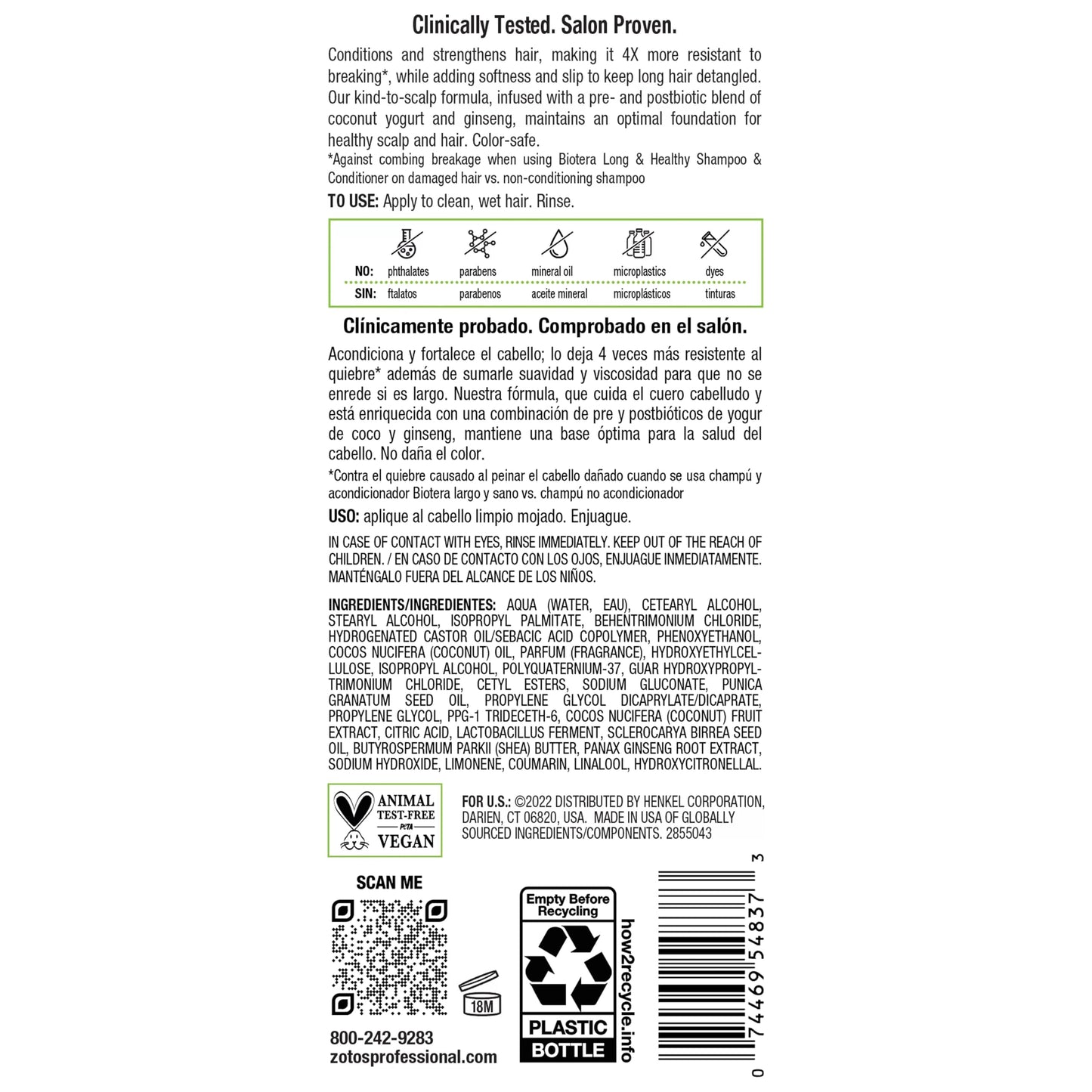Biotera Long & Healthy Strengthening Conditioner | Strengthens Long, Growing Hair | Microbiome Friendly | Vegan & Animal Test Free | Paraben Free | Color-Safe