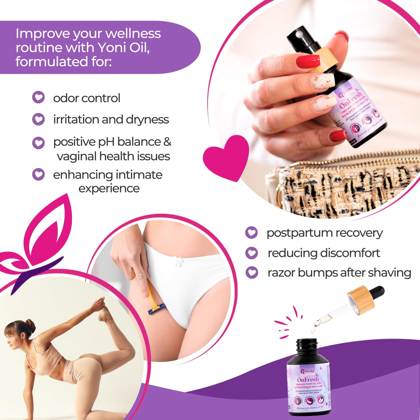 Natural Feminine Yoni Oil for Women PH Balance & Wetness; Herbal Vaginal Moisturizer for Dryness & Sensitive Skin; Soothing Intimate Vulva Essential Oils; Vaginal Oil Drops Against Odor (1 fl oz)