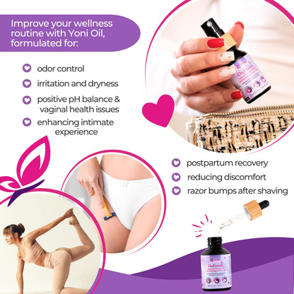 Natural Feminine Yoni Oil for Women PH Balance & Wetness; Herbal Vaginal Moisturizer for Dryness & Sensitive Skin; Soothing Intimate Vulva Essential Oils; Vaginal Oil Drops Against Odor (1 fl oz)