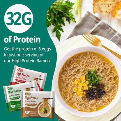 VOLO VERO High Protein (32g) Instant Ramen Variety Packaged Noodles Soup, Chicken, "Spicy" Beef, Pork Tonkotsu, Plant-Based, Air-Dried, Non-Fried, Low Carb, Egg-Free, Dairy Free Healthy Meal, 8 Packs