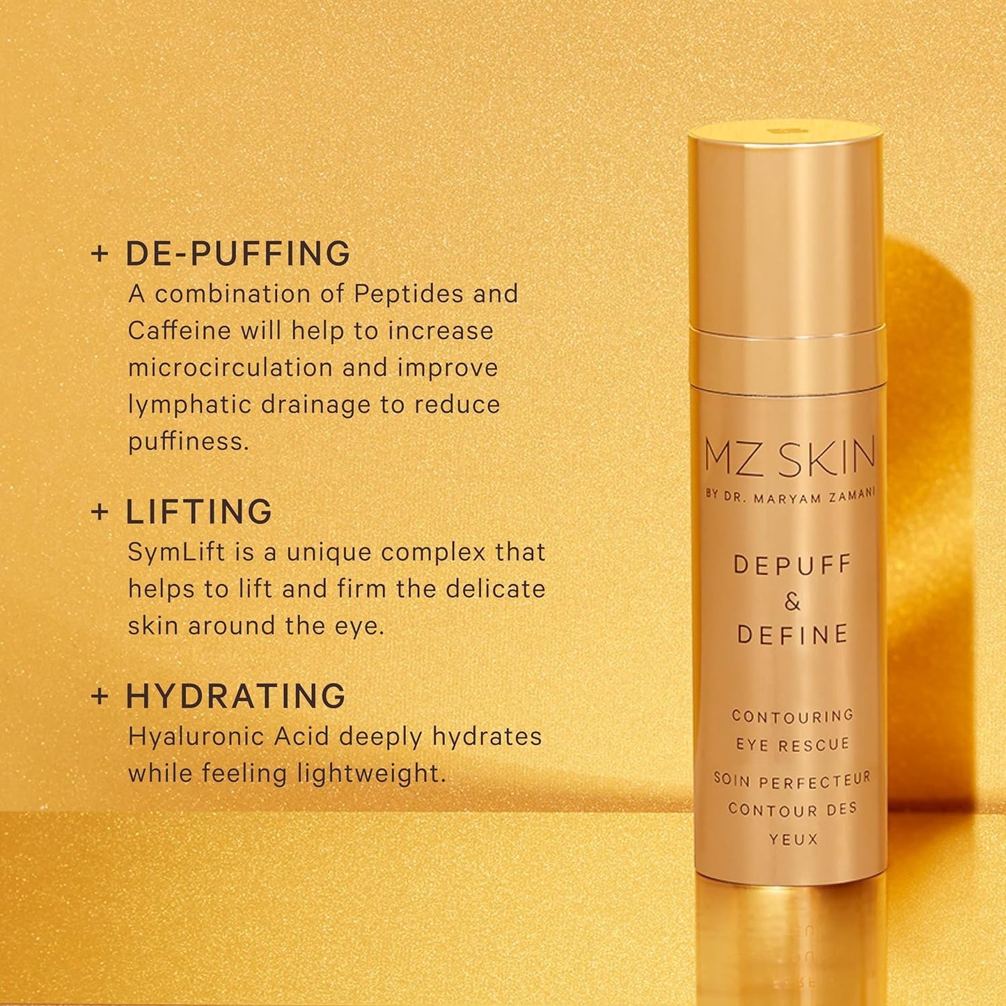 MZ SKIN Depuff and Define Contouring Eye Rescue 0.5 fl oz - High-Potency Caffeine Peptide Complex for Dark Circles, Puffiness, Fine Lines & Wrinkles With Hyaluronic Acid For Hydration