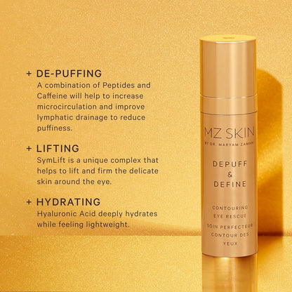MZ SKIN Depuff and Define Contouring Eye Rescue 0.5 fl oz - High-Potency Caffeine Peptide Complex for Dark Circles, Puffiness, Fine Lines & Wrinkles With Hyaluronic Acid For Hydration