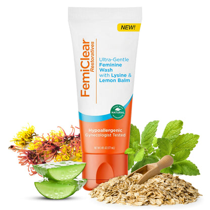 FemiClear Complete Feminine Care, Gentle Wash & Herpes Relief Cream - Natural Ingredients for Comfort
