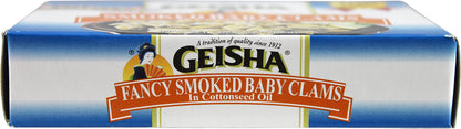 Smoked Baby Clams in Oil, Wild Caught (Pack of 3), 3.75 oz Tin - Geisha