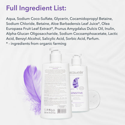 Feminine Wash Sensitive with Almond Oil & Olive Extract – 98.5% Natural, Vegan, pH 5.2 Balanced vaginal wash for woman Dry & Sensitive Skin, Restores Microflora & Moisture, 8.5 Fl Oz – ECOLATIER
