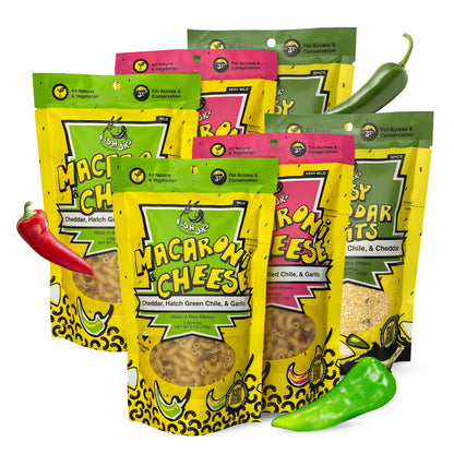 FishSki Provisions Hatch Chile Grits, Mac and Cheese - Just Add Water - Multi Recipe Pack (6 x 6oz Packs)
