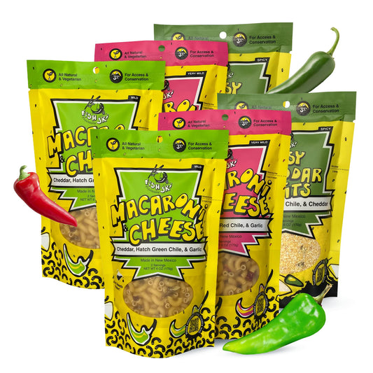 FishSki Provisions Hatch Chile Grits, Mac and Cheese - Just Add Water - Multi Recipe Pack (6 x 6oz Packs)