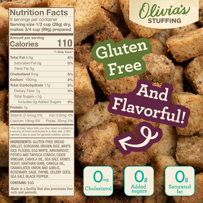 Olivia's Croutons Gluten Free Stuffing Mix - Rosemary & Sage Herb Seasoned Dressing - Vegetarian, Preservative Free, 9 Ounce (Pack of 2)