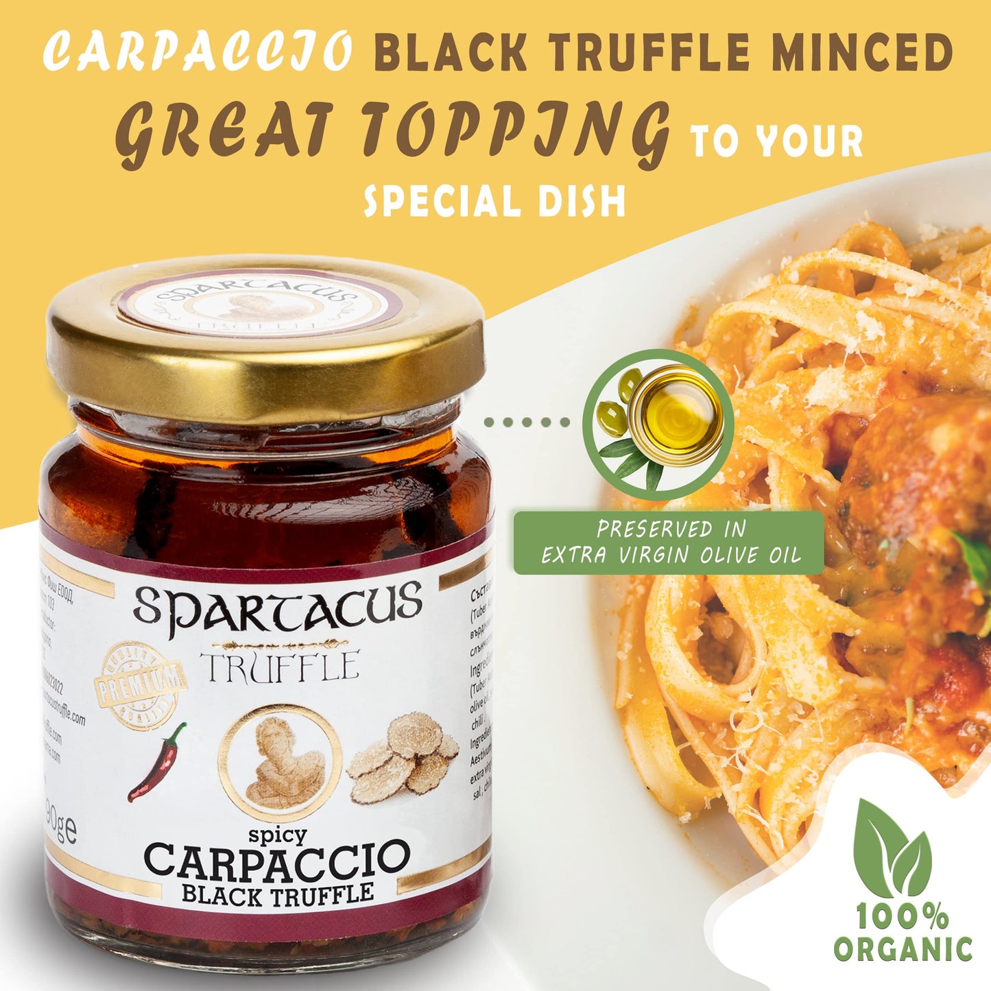 Spartacus Carpaccio Truffle | Slightly Spicy | Treat yourself to culinary excellence | Exquisite black truffles for gourmets (90g)