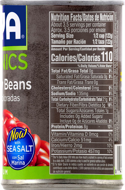 Goya Organic Red Kidney Beans, Low Sodium with Sea Salt, 15.5 Ounce (Pack of 8)