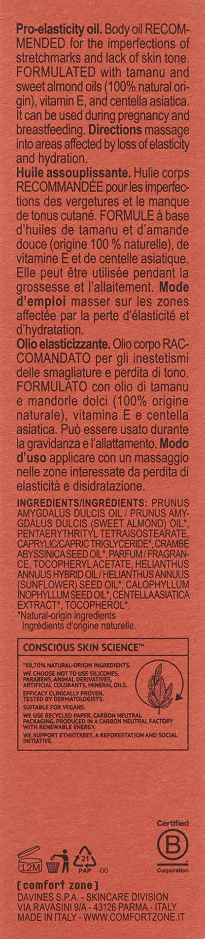 Body Strategist Oil, Elasticizing Body Oil, Targets Stretch Marks, Loss of Tone, Pregnancy Safe Firming Treatment, Natural Ingredients, Vegan, Made in Italy, 3.38 Fl Oz