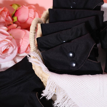 Black Snaps Soft Adjustable Snaps Cloth Reusable Menstrual Pads - Reusable Sanitary Pads | Reusable Panty Liners | -9 pcs Three Size Cloth Sanitary Pad with 1 Bag(3331纯黑)
