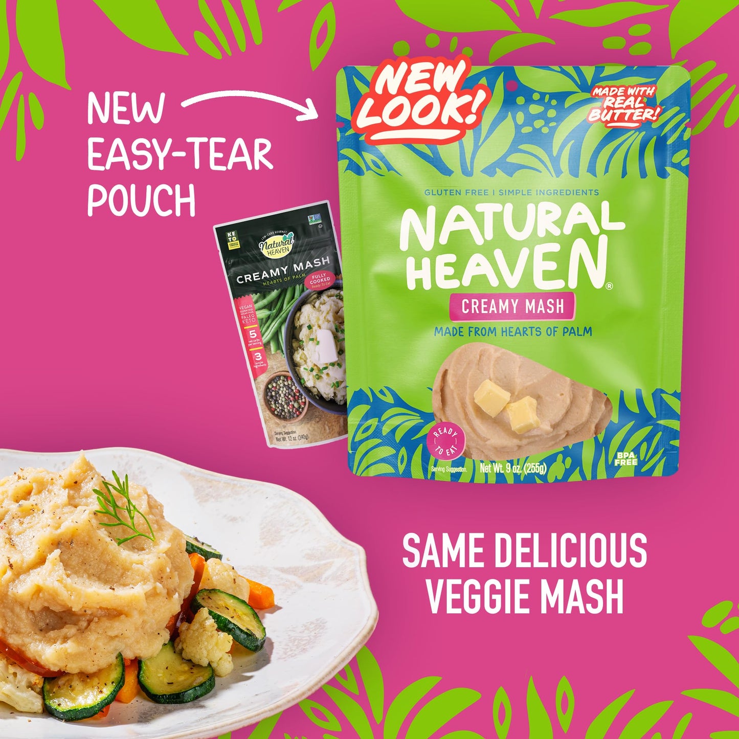 Natural Heaven Creamy Mash, Hearts of Palm, 6-Pack – Naturally Rich in Potassium, Instant Mashed Potatoes, Keto & Gluten-Free Food, 9 Oz Ea