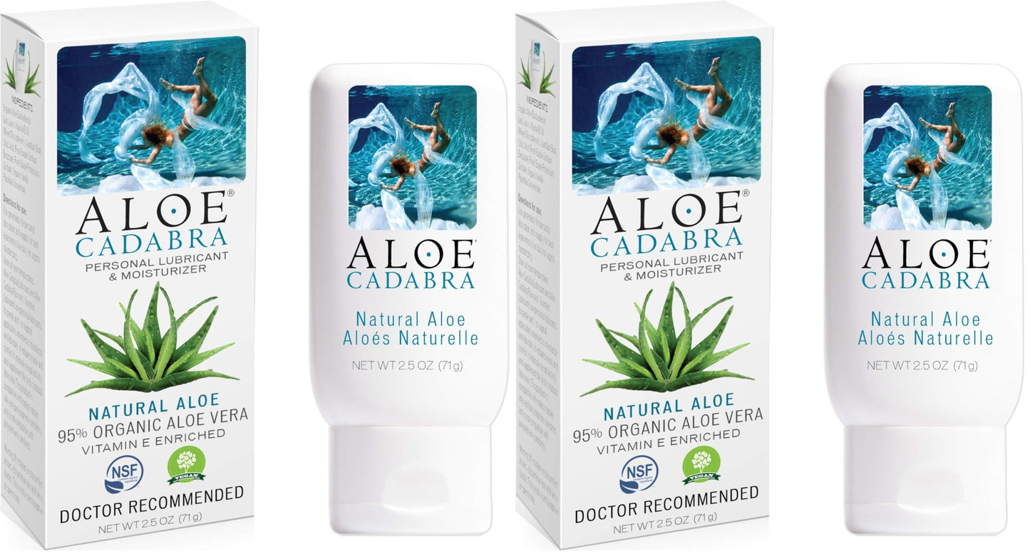 Aloe Cadabra Natural Water Based Vaginal Moisturizer, Organic Aloe Non-Staining, pH Balanced (Unscented 2.5 Ounces) (Pack of 2)