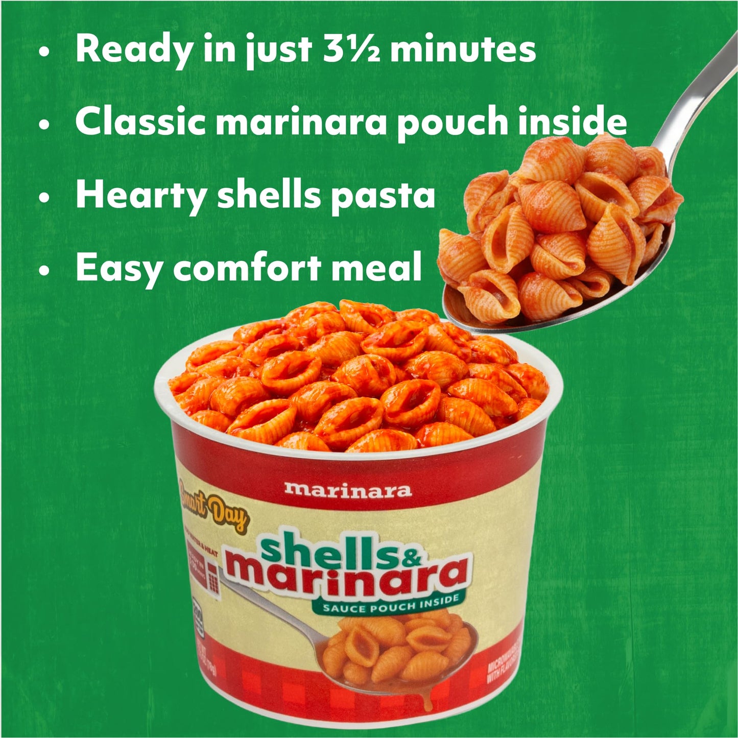 Smart Day Pasta in a Cup, 4-Pack, Quick & Delicious Instant Pasta Meal, Shelf-Stable, Ready in 3.5 Minutes, Sauce Pouch Included in Each Cup. (MARINARA)