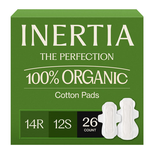 INERTIA The Perfection Green Bundle (Regular 14 Count, Super 12 Count) – 100% Organic Cotton Korean Pads with Wings, Ultra Fast Absorption & Breathable Bio-Film, Leak-Proof & Hyperallergic, Women