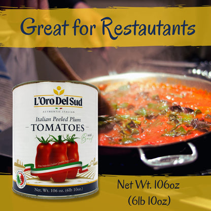L’Oro Del Sud Italian Whole Peeled San Marzano Style Plum Tomatoes in Tomato Puree with Basil – Authentic Italian Flavor, Perfect for Pasta Sauce, Pizza & Cooking, Large 3.4 kg (106 oz) Can, Product of Italy