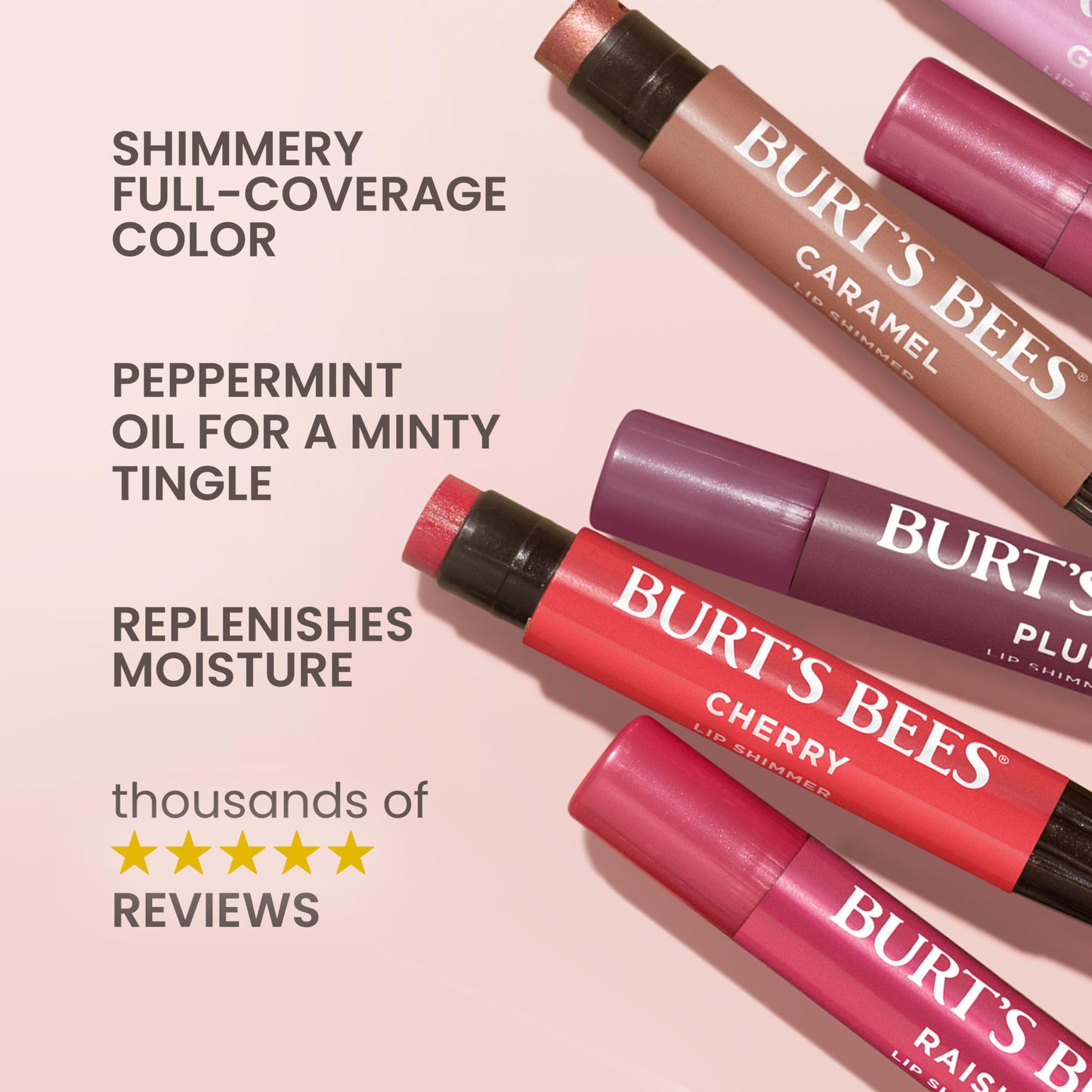 Burt's Bees Easter Basket Stuffers, Lip Shimmer Gift Set, Kissable Color, Warm Collection, 3-Pack, 0.09 oz.
