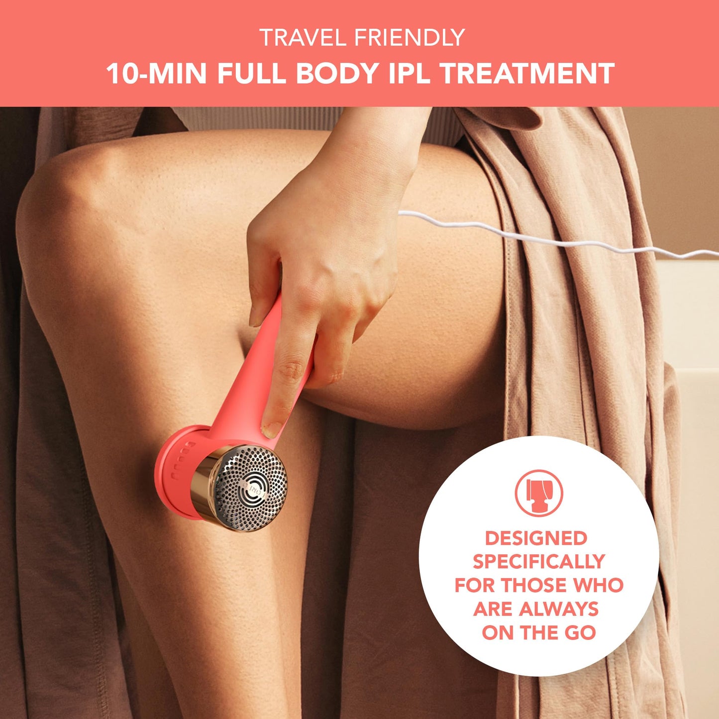 FOREO Peach 2 go IPL Hair Removal Device - Travel-Friendly Permanent Hair Removal - Laser Hair Removal - Body & Face - Painless Hair Removal - Skin Cooling & Silicone Shield - Customizable - Coral