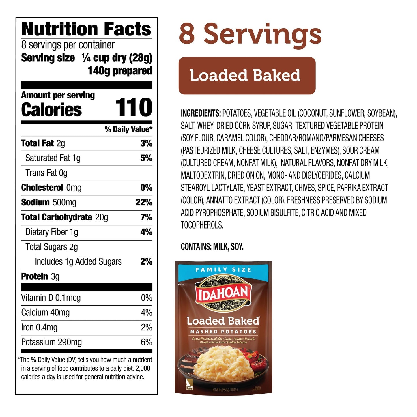 Idahoan Loaded Baked Mashed Potatoes, 8 Ounce (Pack of 8)
