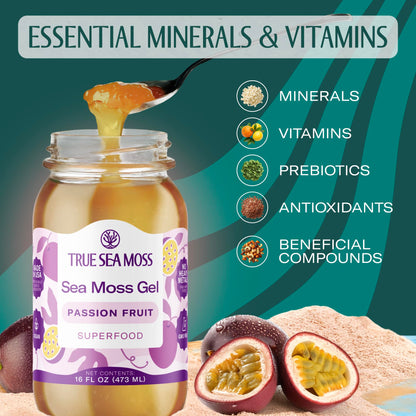 TrueSeaMoss Sea Moss Gel – Made in USA – Wildcrafted Seamoss, Fruits & Jarred Vegetables – Passion Fruit, Pack of 1 (Labels may Vary)