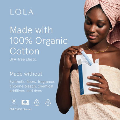 LOLA Super Plus Tampons - 32 Count, Plastic Applicator - Non-Toxic Leak Protection Tampons for Women - Clean Feminine Care