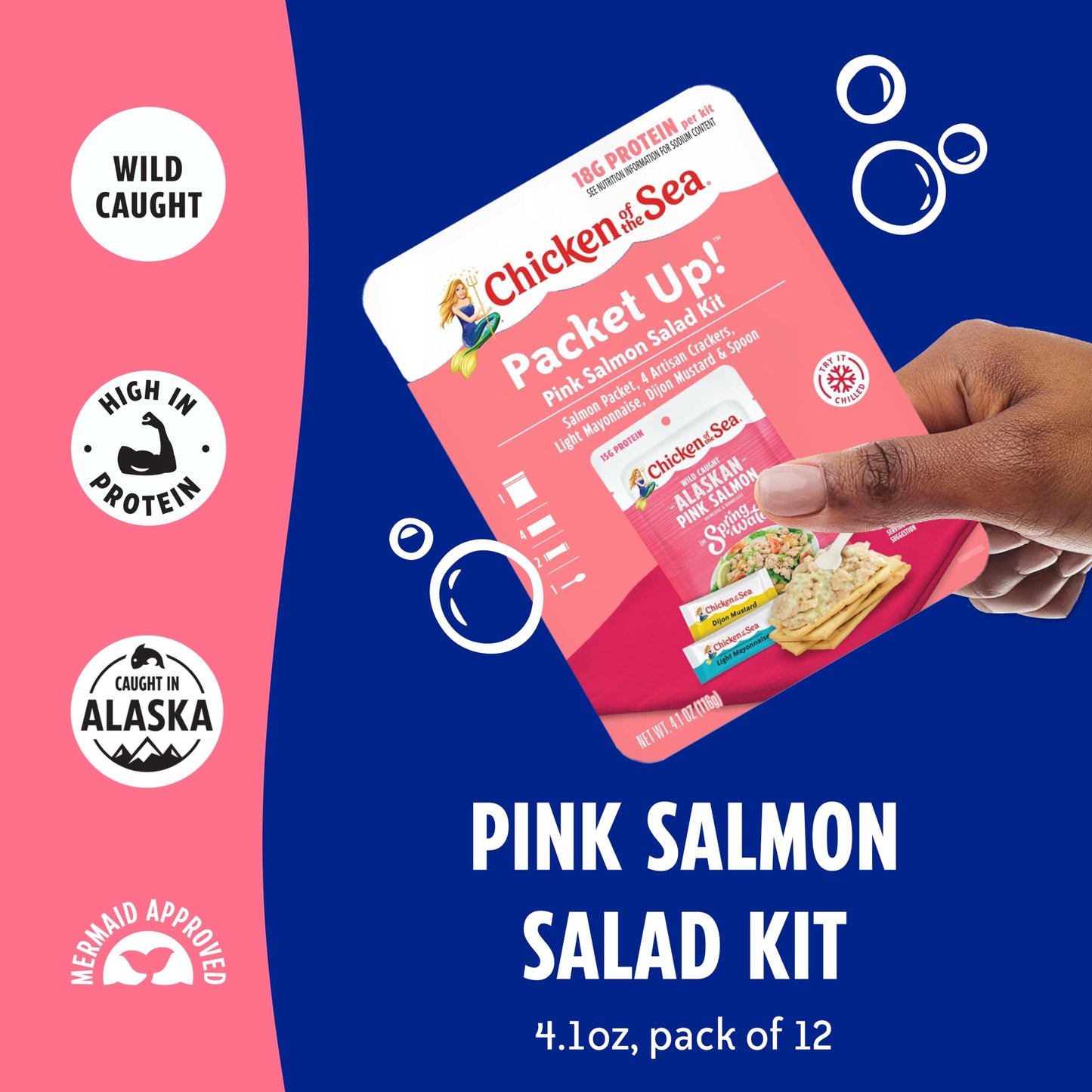 Chicken of the Sea Packet Up! Alaskan Pink Salmon Salad Kit, 4.1 oz. Packets, 12-Count – High Protein Snack – Make Salmon Salad for Easy, Nutritious Ready to Eat Meals